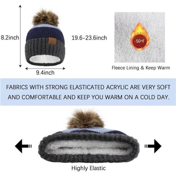 3-in-1 Winter Beanie Hat Scarf Gloves Knitted Set, Deepblue Gray main image 4
